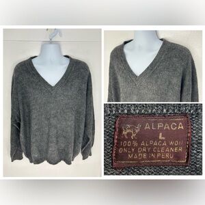 Alpaca Sweater Size Large Made in Peru Preppy Office Pullover Soft Academia Gray